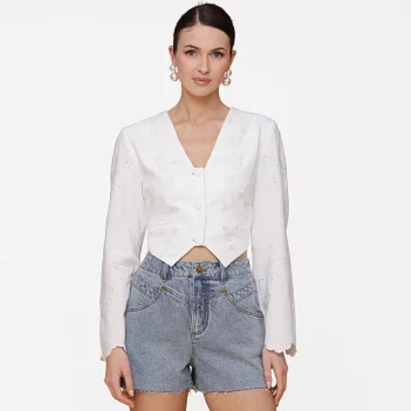 Avec Les Filles Women's Cotton Eyelet Vest-Style Top White Embroidered Sz L - Picture 13 of 13